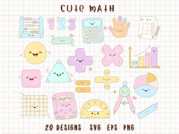 Adorable Math Clipart Bundle Kawaii School SVG for Educators