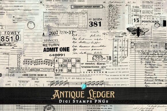Antique Ledger Digi Stamps Clipart: Vintage Charm for Modern Projects