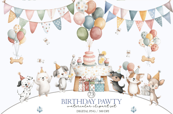 Celebrate with Style: Dog Birthday Party Clipart Watercolor
