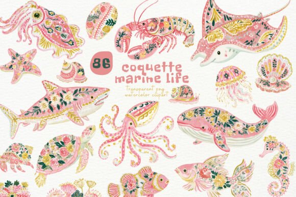 Coquette Marine Life PNG Clipart: A Dive into Feminine Coastal Design