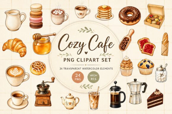 Cozy Cafe Clipart PNG, Watercolor Coffee