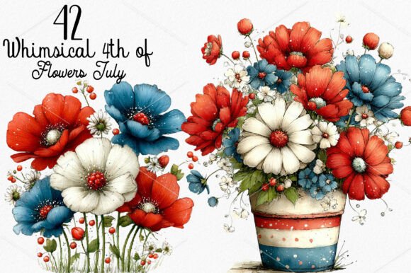 Crafting a Festive Americana Aesthetic with Whimsical 4th of Flowers July Clipart