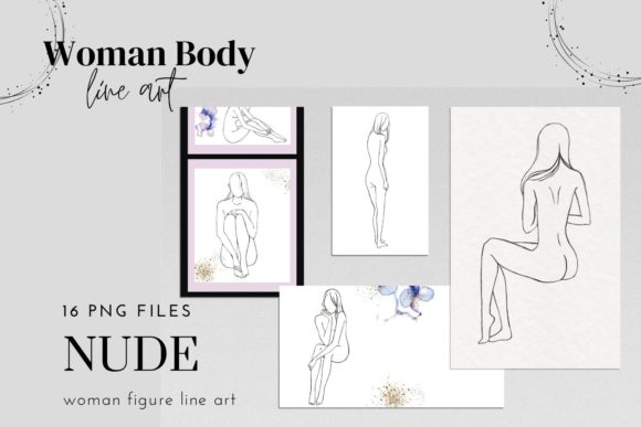 Elegant Woman Nude Line Art: 16 PNGs for Creative Projects