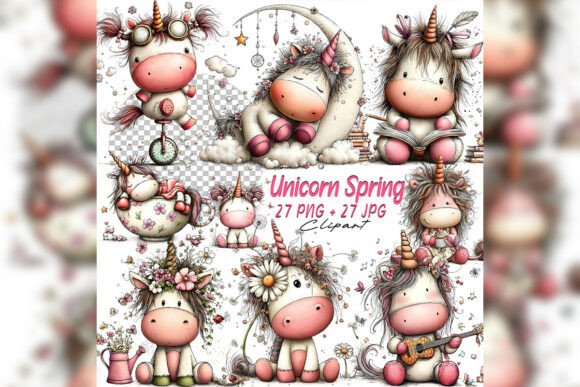 Enchanting Watercolor Unicorn Girl Clipart for Nursery and Craft Projects