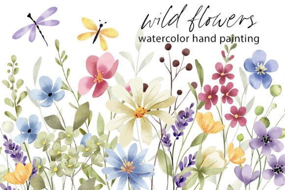 Floral Watercolor Set: Bright Flowers & Leaves for Your Projects