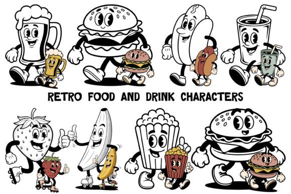 Retro Food Mascot PNG Bundle: Instant Vintage Charm