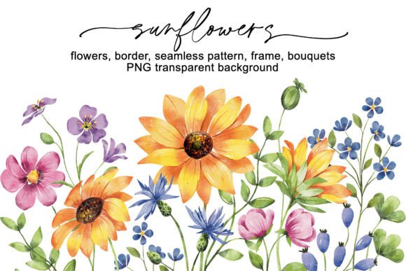 Sunflowers, Watercolor Clipart, PNG File: A Designer's Toolkit