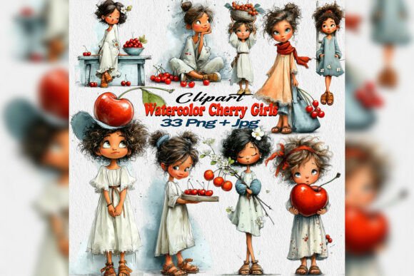 Sweeten Your Designs with Watercolor Cherry Girl Clipart