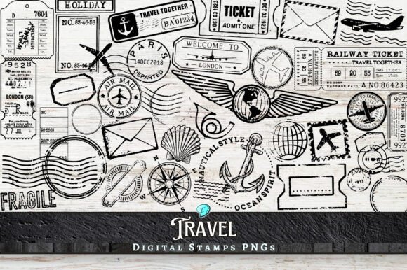 Travel Digi Stamps Transparent PNGs for Creative Projects