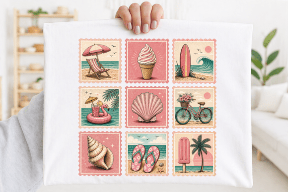 Vintage Summer Stamp PNG: Retro Beach Nostalgia