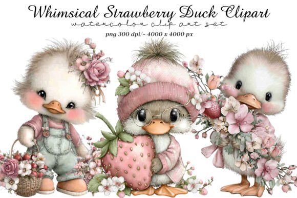 Whimsical Strawberry Duck Clipart: A Designer's Playful Asset