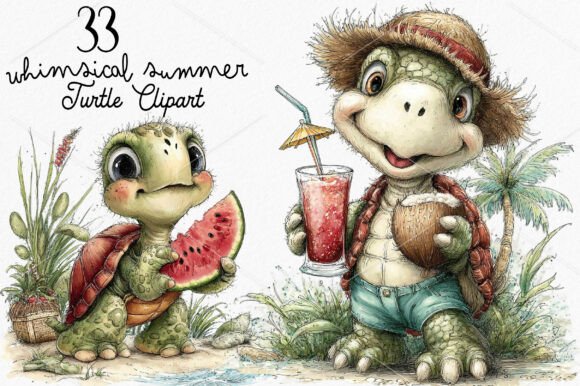 Whimsical Summer Turtle Clipart: A Tropical Design Essential